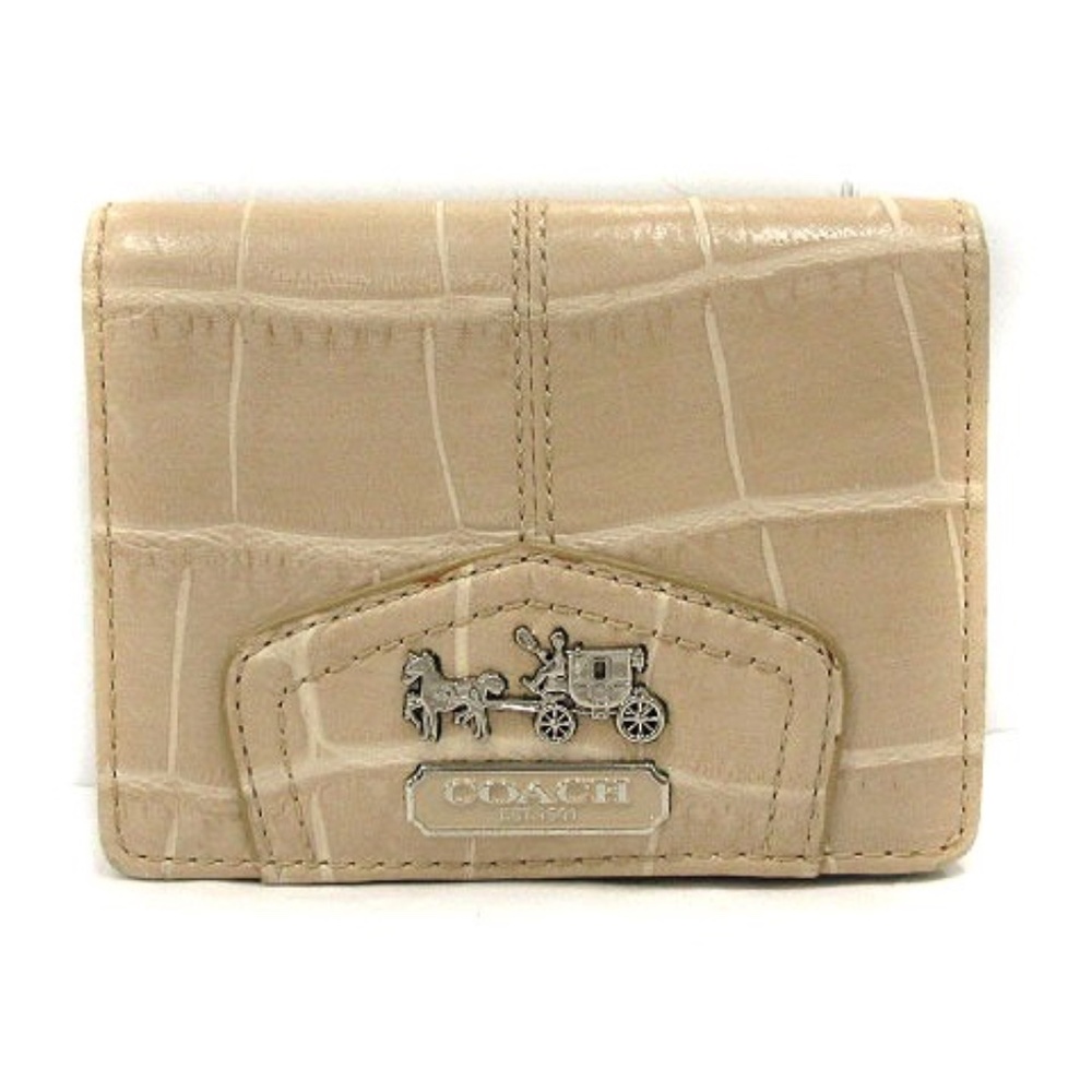 Coach Horse-and-Carriage Logo Embossed Croc Women’s Wallet (Champagne)